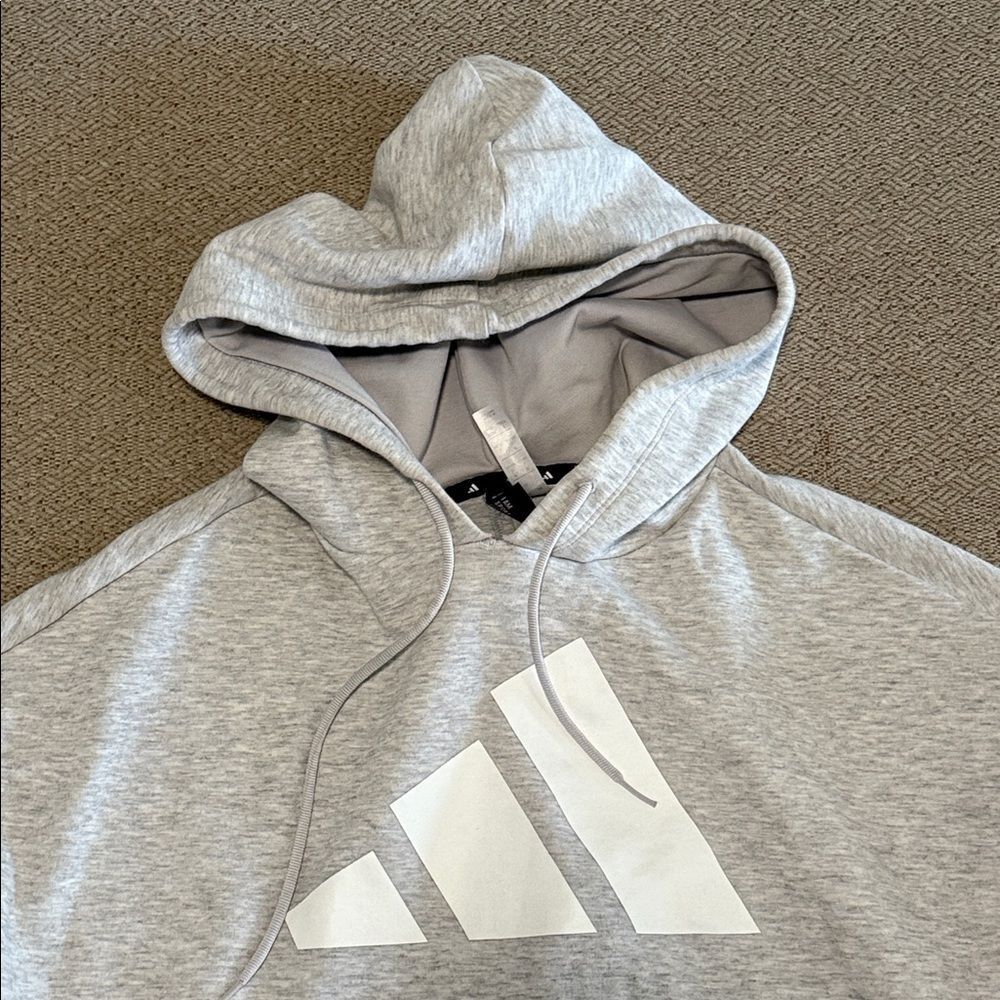 Adidas UR Hoodie Cropped Boxy Oversized 3 Strip Grey Heather Sweatshirt Large